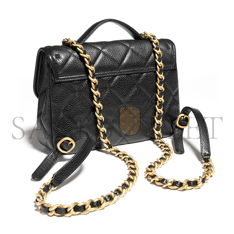 Ch*el grained shiny calfskin & gold-tone metal backpack as5347 (24*18*6cm)